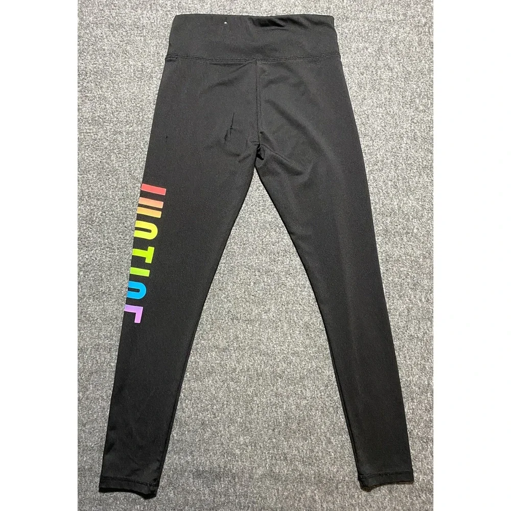 Girl's Size 10  JUSTICE Black Rainbow Glitter Logo Leggings